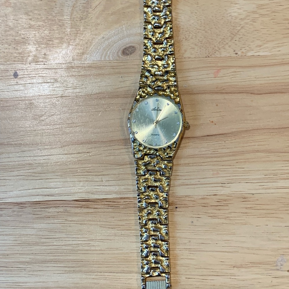 Solina Vintage Gold Tone Nugget Bracelet Watch